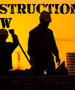 Silhouette of men constructing a building with a yellow background