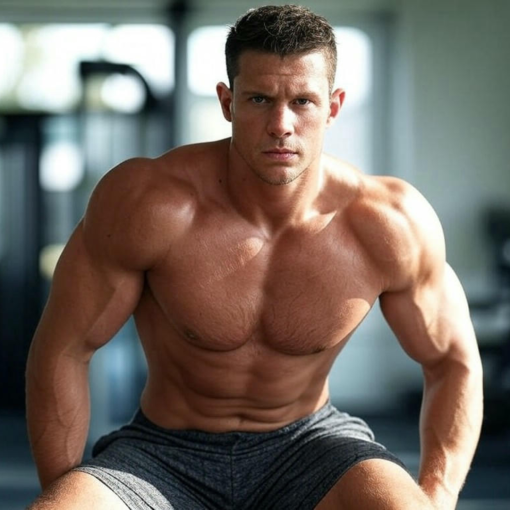 Fit man sitting in a gym